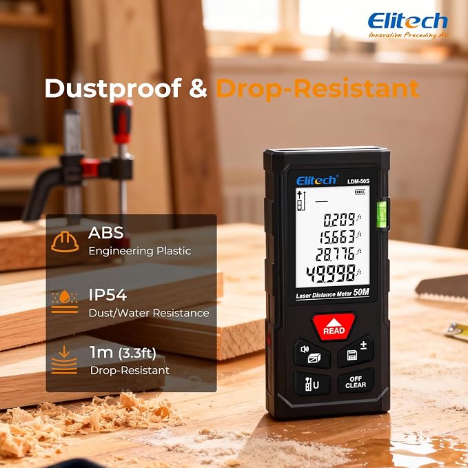 Elitech Laser Tape Measure, 165ft Laser Distance Meter - Image 6
