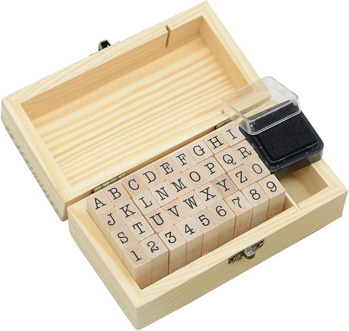 Pack of 36 Pcs Small Wooden Rubber Stamps 0.2 Inch of Letter and Number by Yansanido