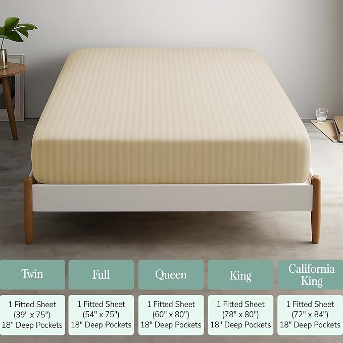 Feather & Stitch 1 Piece Fitted Sheet Full Size, 100% Cotton Damask Sateen Weave - Image 6