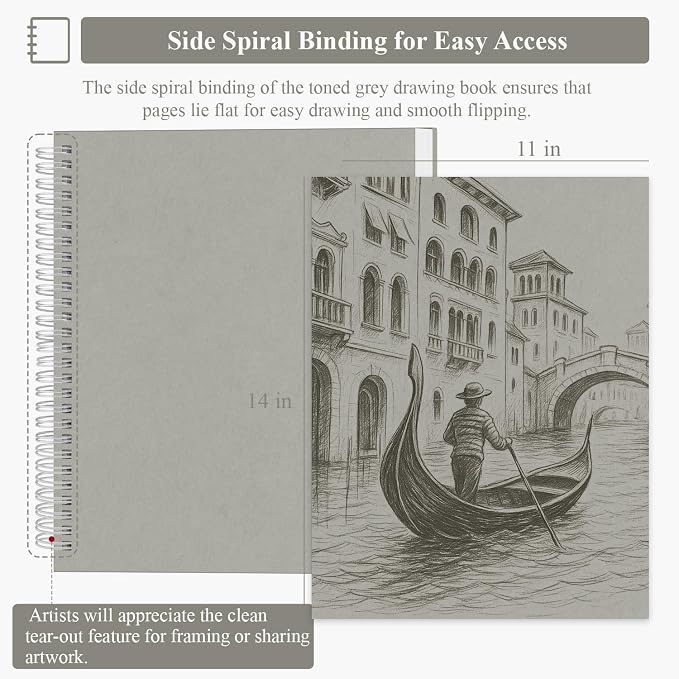 SuFly Gray Toned Sketch Pad, 85lb/130gsm Toned Gray Paper - Image 2