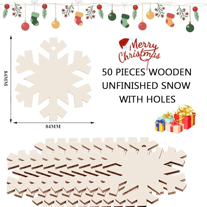 50PCS Unfinished Wood kit with Holes, Wood Slice - Image 2