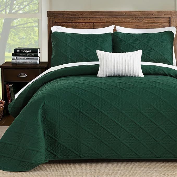 Yiran Quilts King Size, Emerald Green Spring Summer Bedspread Bedding Set by Yiran