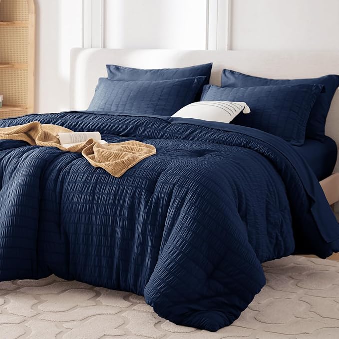 MUXHOMO 5 Pieces Twin XL Comforter Set, Seersucker Bed in a Bag Twin XL Size by MUXHOMO
