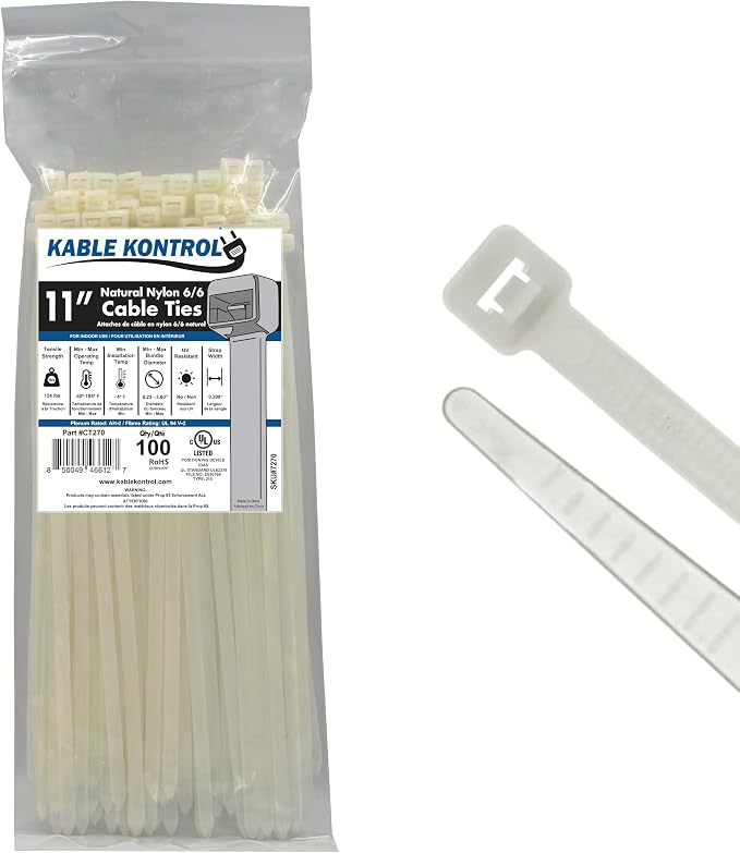 Kable Kontrol Heavy Duty Cable Zip Ties 100 Pcs 11 Inch, Natural White by KABLEKONTROL%C2%AE