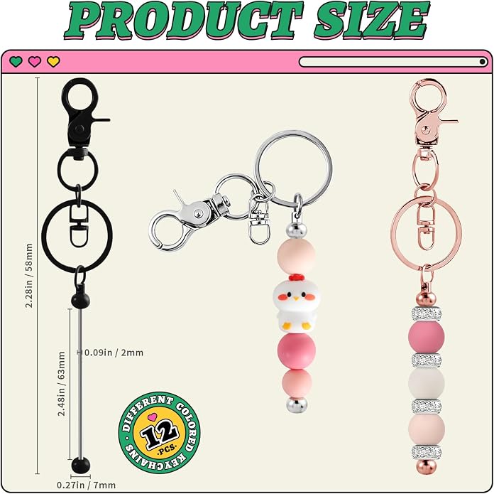 12pcs Blank Beaded Keychain Bars DIY Accessories Metal Beaded Keychain - Image 2