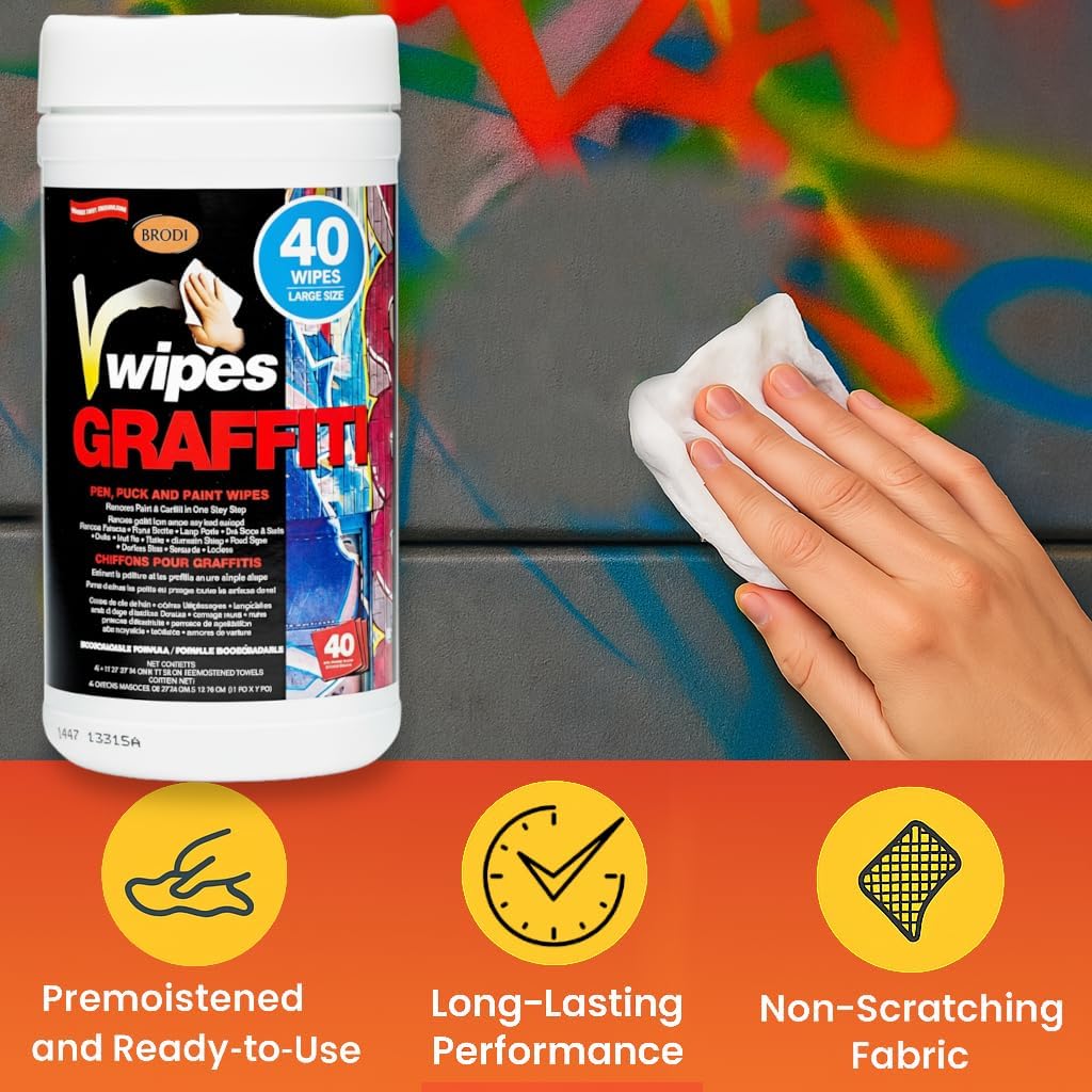 V-Wipes Graffiti Remover Wipes – Pre-Moistened Towels for Paint, Ink & Marker Removal – Non-Toxic, Biodegradable, Non-Scratching, Quick Clean-Up (Pack of 1)