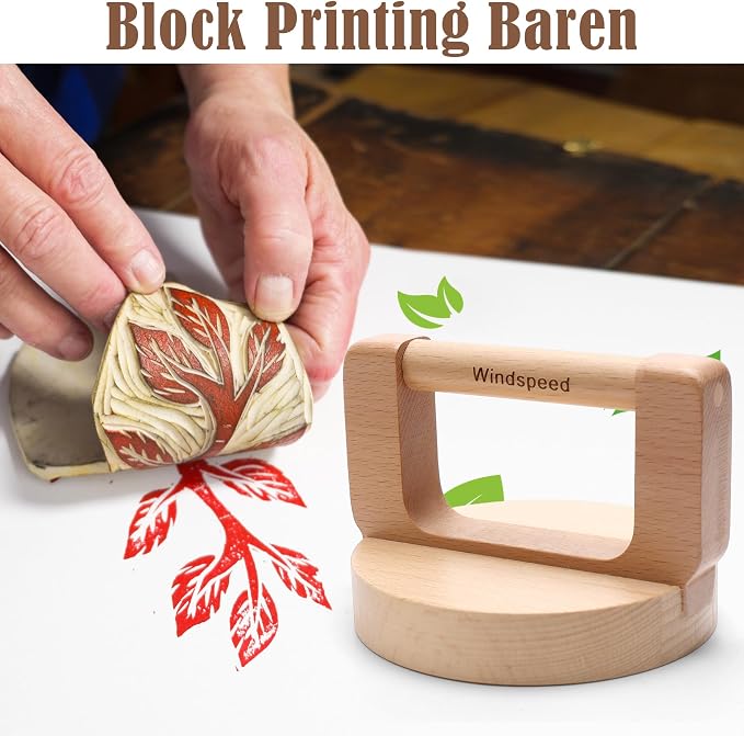 1+1 Pcs Block Printing Baren, Windspeed Wood Baren Printmaking Tool Supplies - Image 5