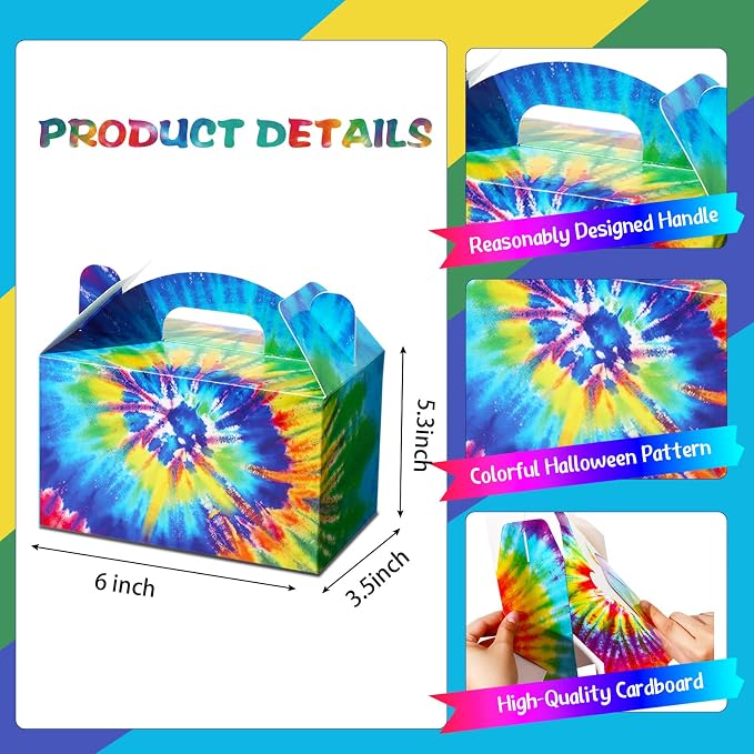 TaoBary 24 Pcs Tie Dye Party Favor Boxes Tie Dye Party Supplies Colorful - Image 3
