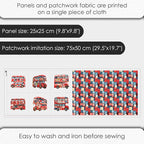 Patchwork Double-Decker Bus Cotton Fabric Panel – 6 Designs + Bonus Sheet - Image 4