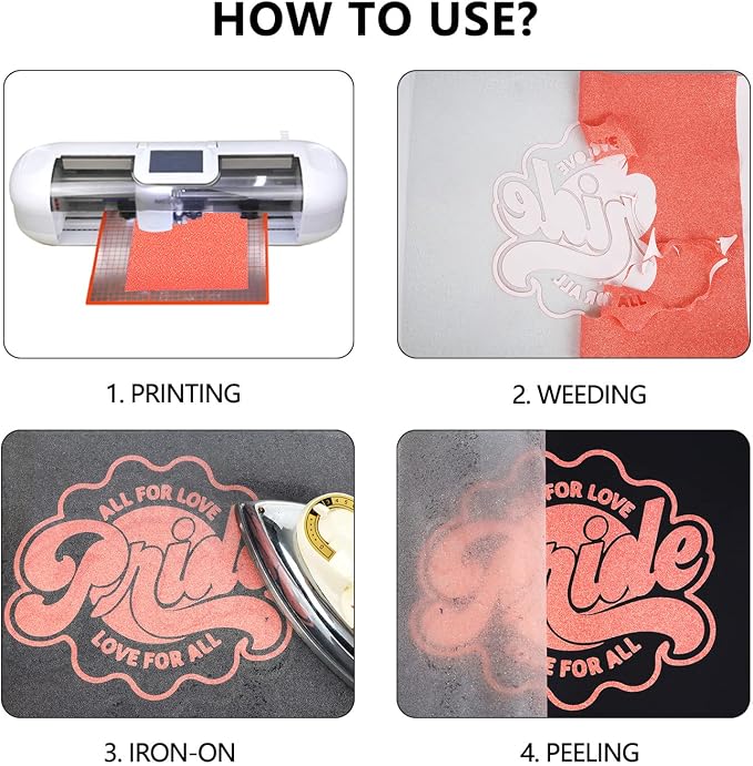 guangyintong Glow Glitter Orange Red Heat Transfer Vinyl HTV Rolls, Glitter HTV - Image 3