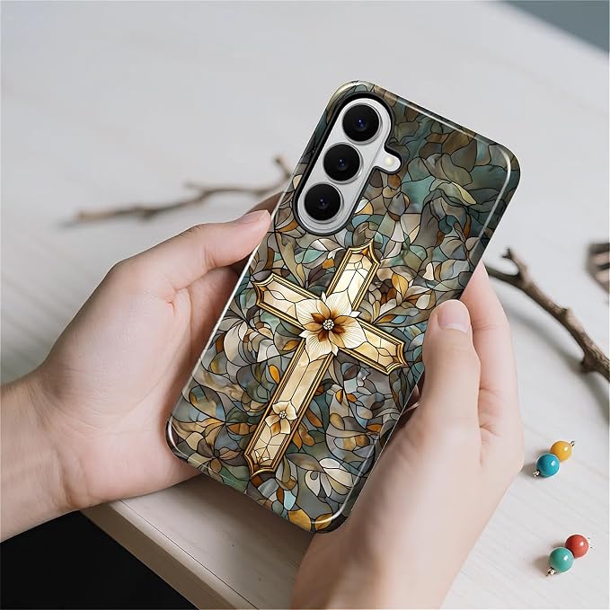 for Samsung Galaxy S26 Case, Christian Cross Stained Glass Pattern Glossy 2 in - Image 7