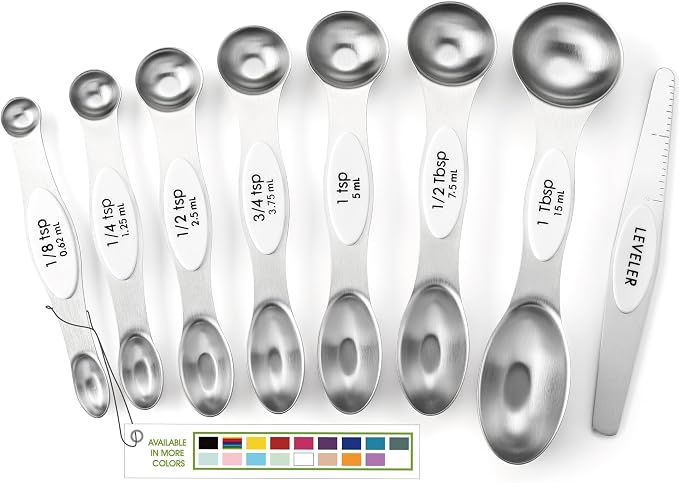 Spring Chef White Stainless Steel Magnetic Measuring Spoons Set of 8 by SpringChef