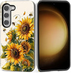 for Samsung Galaxy S23 Case, Sunflowers Bees Pattern Glossy 2 in 1 Shockproof by Teonvpu
