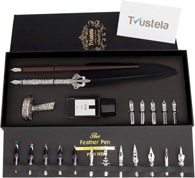 Calligraphy Set for Beginners, Wooden Dip Pen, Feather Quill, 19 Nibs, Ink Set - Image 7