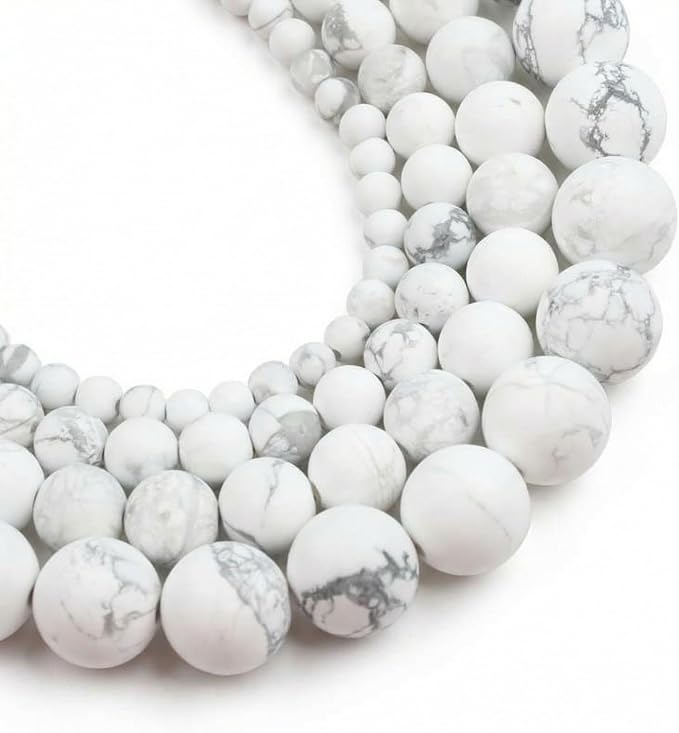 48pcs Natural Matte White Howlite Gemstone Beads，8mm Frosted Round Loose Stone by Yochus