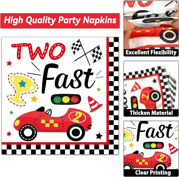 50 Guests Two Fast Birthday Plates and Napkins Party Supplies Racing Car Party - Image 4