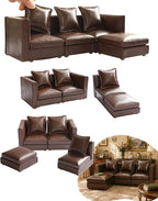 iLAND Dollhouse Furniture Sectional Dollhouse Couch Set Brown Faux Leather Sofa by ILANDTradingCoLtd