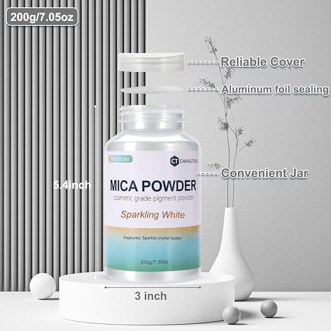 Mica Powder, 7.05OZ（200g）, Sparkling White Mica Powder Pigment - Image 3