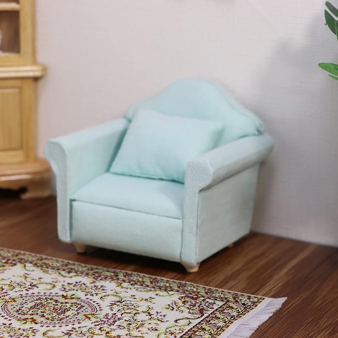 Dollhouse Couch with Pillow 1 12 Scale Miniature Sofa Arm Chair Living Room - Image 2