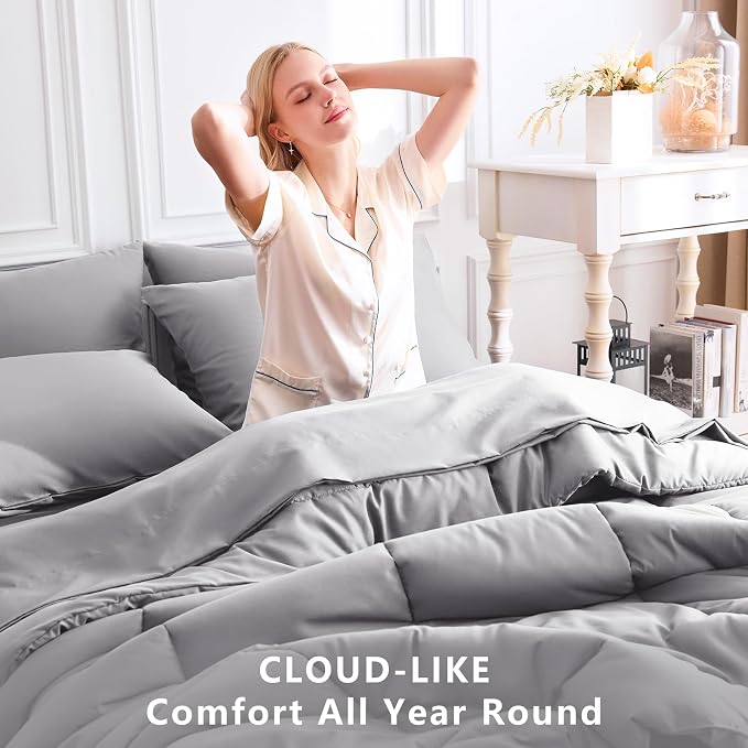 CozyLux King Size Comforter Set Grey, 7 Pieces Bed in a Bag, All Season Bedding - Image 4