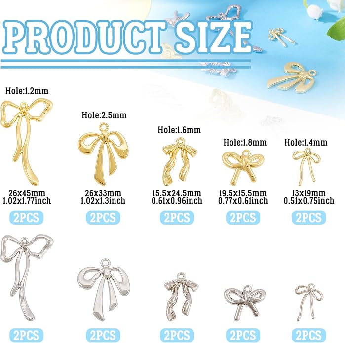 FASHEWELRY Alloy Bowknot Charms Links Golden Bow Tie Connector Charms Metal Bow - Image 5