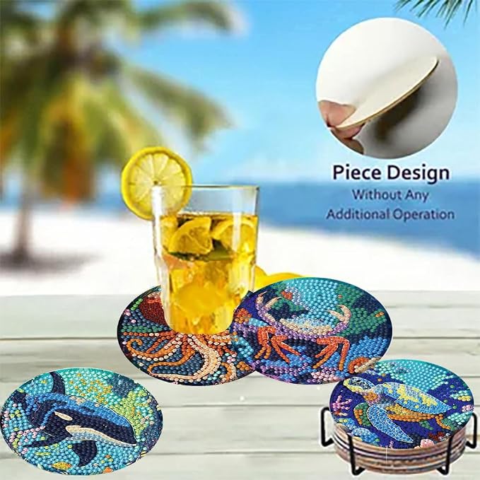 8 Pack Diamond Art Coasters, Ocean animal Diamond Painting Coasters Kits | - Image 4