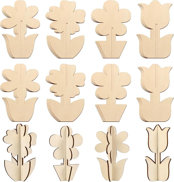 COCHIE DIY 3D Flower Spring Wood Crafts to Paint, Paintable Unfinished Wooden by COCHIE