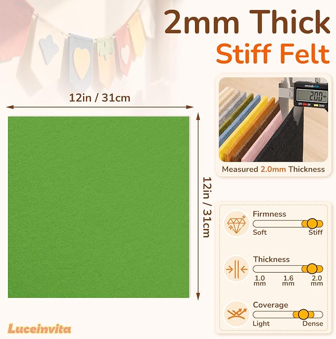 2mm Stiff Felt Sheets 12" X 12" | Thick Polyester Felt Material, DIY Craft - Image 3