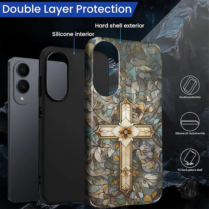 for Samsung Galaxy S25 Edge Case, Christian Cross Stained Glass Pattern Glossy - Image 3
