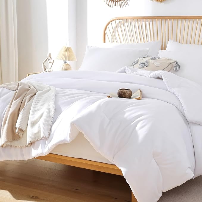 ROSGONIA California King Comforter Set White, All Season Hotel Bedding - Image 3