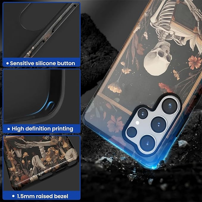 Case for Samsung Galaxy S25 Ultra Case, Skeleton Reader Goth Floral Design - Image 4