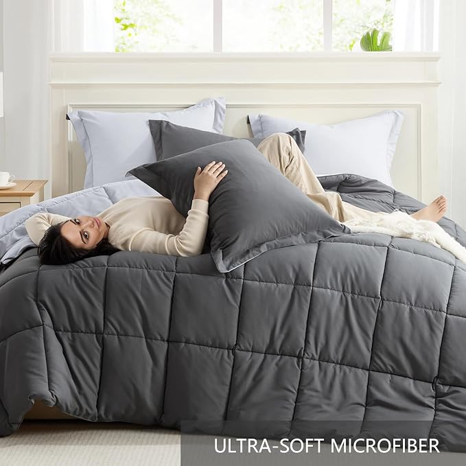 Homelike Moment Queen Comforter Set Grey, Comforters Queen Size Set, Soft - Image 5