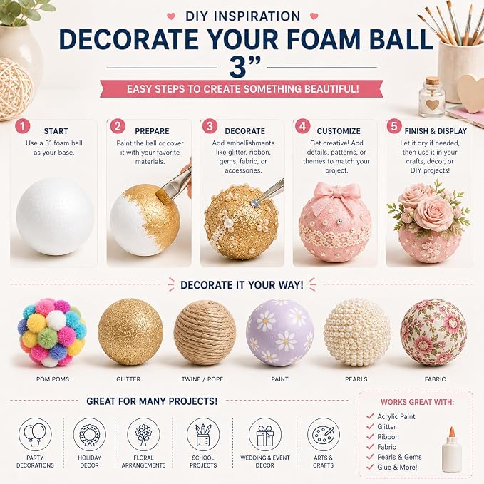 Evershine 50 Pack 3 Inch Craft Foam Ball - Image 5