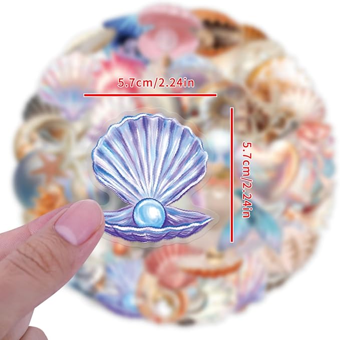 50 Pcs Sea Shell Stickers Aesthetic PET Transparent Conch Stickers Clamshell - Image 8