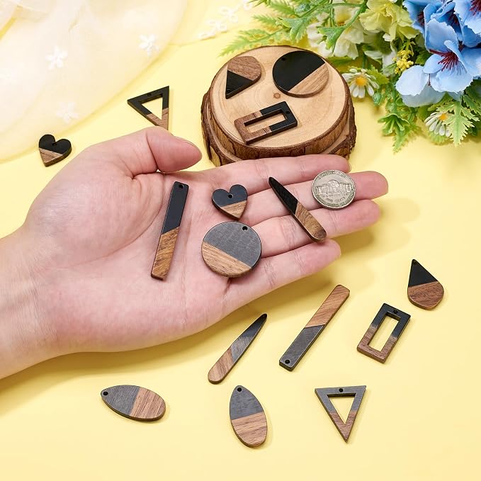 FASHEWELRY 20Pcs Resin Wooden Pendants 10 Styles Rectangle Teardrop Rhombus - Image 4