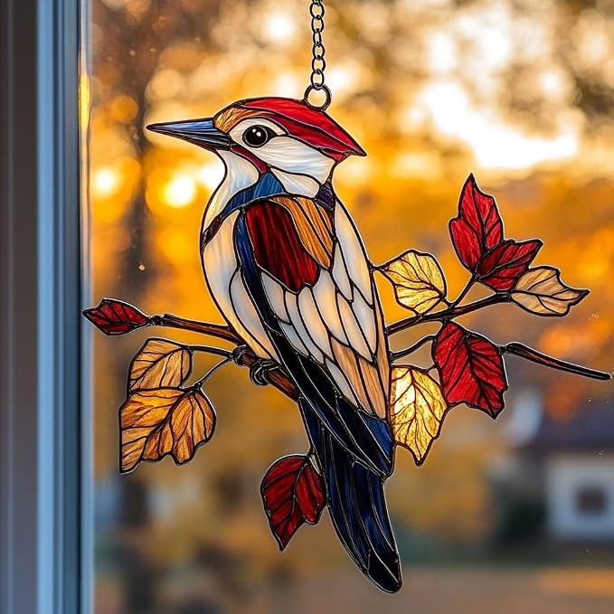 Red Woodpecker Acrylic Suncatcher Stained Glass Effect Window Car Hanging by AVAGAN