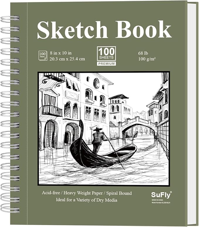 SuFly Spiral Bound Sketchbook 8x10, 100 Sheets Hardcover Sketch Books, by SuFlyDirect