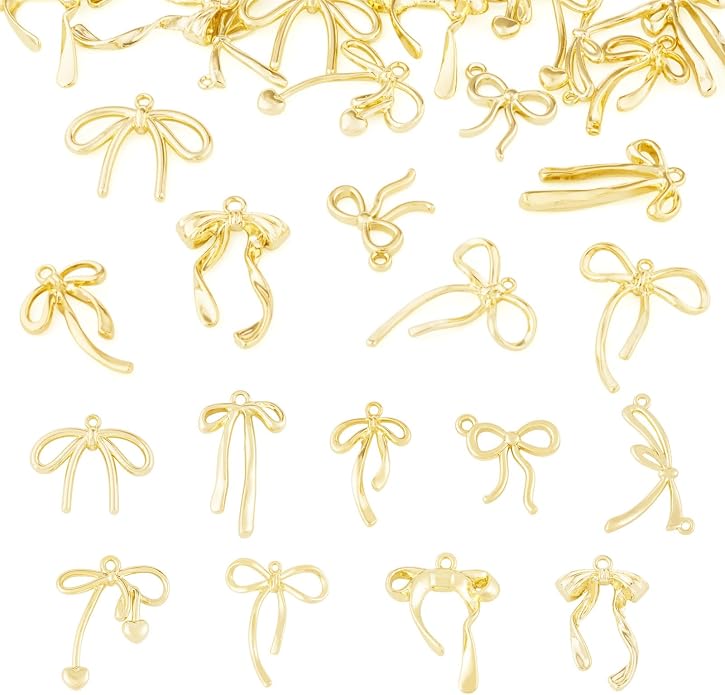 FASHEWELRY Alloy Bowknot Charms Links Golden Bow Tie Connector Charms Metal Bow by FASHEWELRY