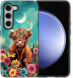 for Samsung Galaxy S23 Plus Case, Highland Cow Flower Pattern Glossy 2 in 1 - Image 2