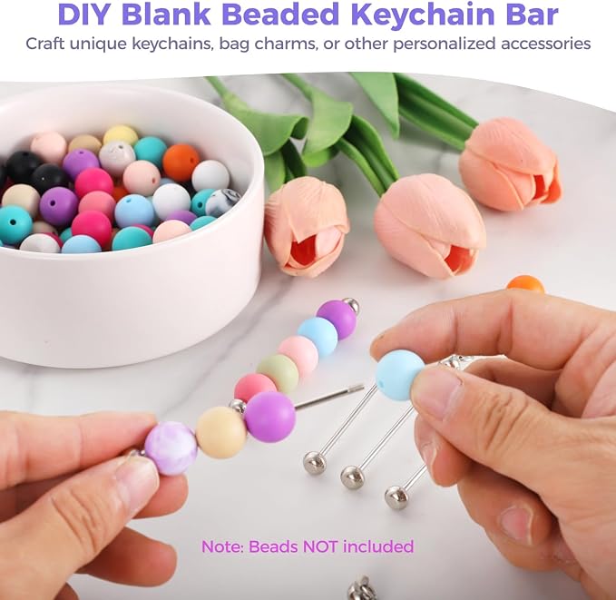 50 PCS Blank Beaded Keychain Bars, Metal Beading Sticks - Image 2
