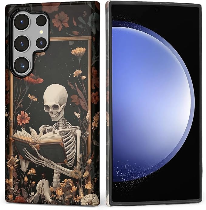 Case for Samsung Galaxy S23 Ultra Case, Skeleton Reader Goth Floral Design by Kapadiy