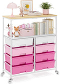 Rolling Cart with 8 Drawers, Storage Drawer Cart with Wooden Tabletop, Lockable by APEXCHASER