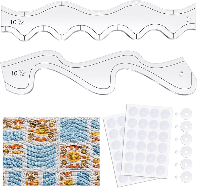 Kigley 2 Pcs Free Motion Quilting Templates Waves Acrylic Quilting Rulers by Kigley
