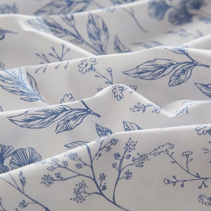 mixinni Girls Blue Flower Leaves Pattern on White Duvet Cover Twin Size Soft - Image 4