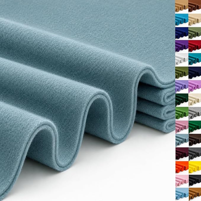 Dusty Blue Large Felt Fabric 36" x 36", 1.4 mm Soft Felt Sheet, Nonwoven Fabric by ZANEXIR
