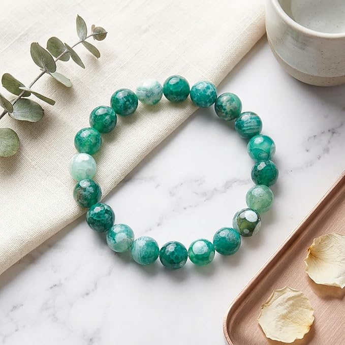 45pcs Round Loose Deep Green Fire Agate Beads - Image 4
