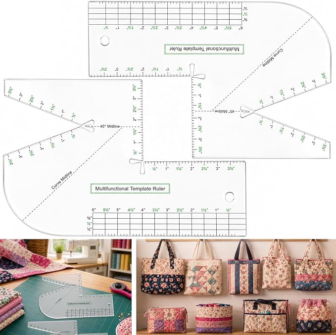 2 Pack Boxed Bag Making Template, 7.5x10 Inch Acrylic Patchwork Ruler Sewing by SiKiWagz