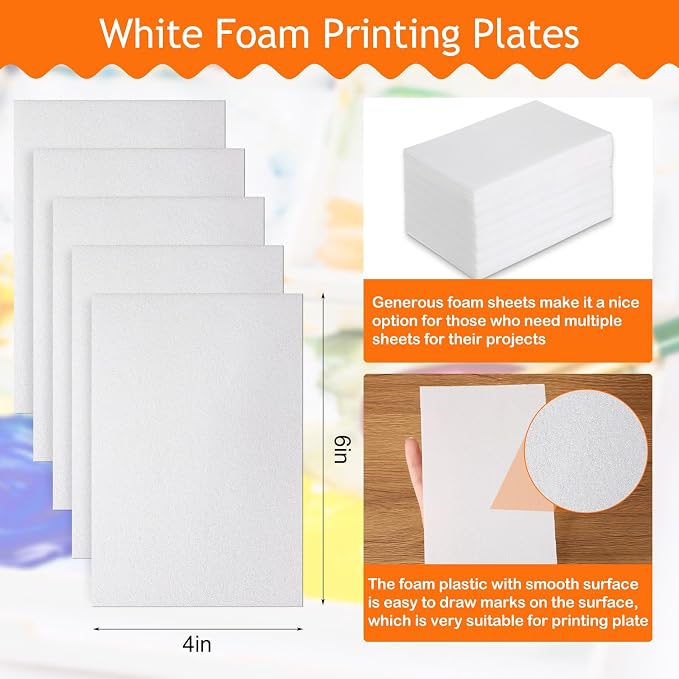 Pangda 100 Pcs White Foam Printing Plates, Foam Sheets Crafts Color Craft Board - Image 2