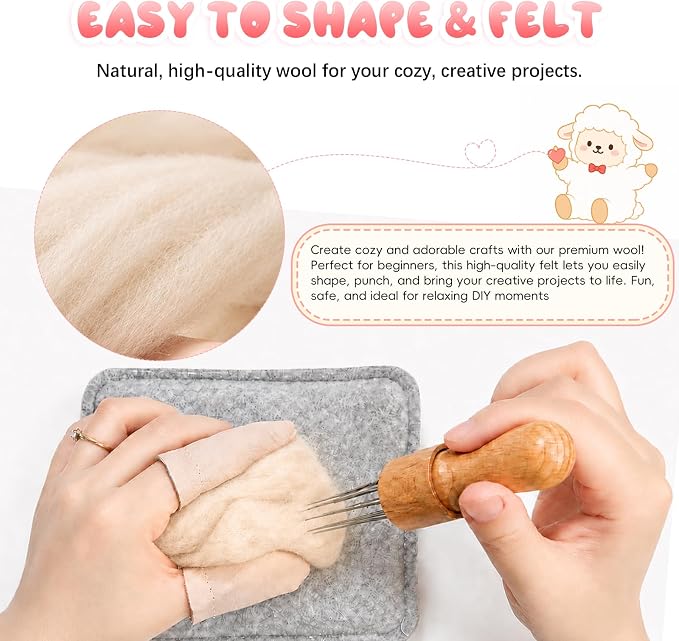 3.53oz Wool Roving: Needle Felting Wool White Roving Wool Felting Supplies Pure - Image 3
