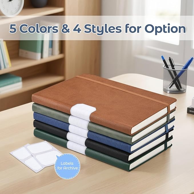 College Ruled Notebook, 5 Pack A5 Hardcover Leather Notebook - Image 6